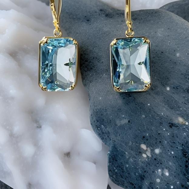 Pure 925 Sterling Silver Gemstone Earrings Jewelry Fine 18K Gold Plated Aquamarine