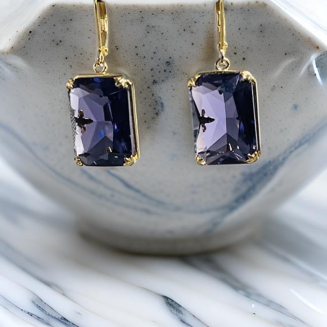 Pure 925 Sterling Silver Gemstone Earrings Jewelry Fine 18K Gold Plated Amethyst
