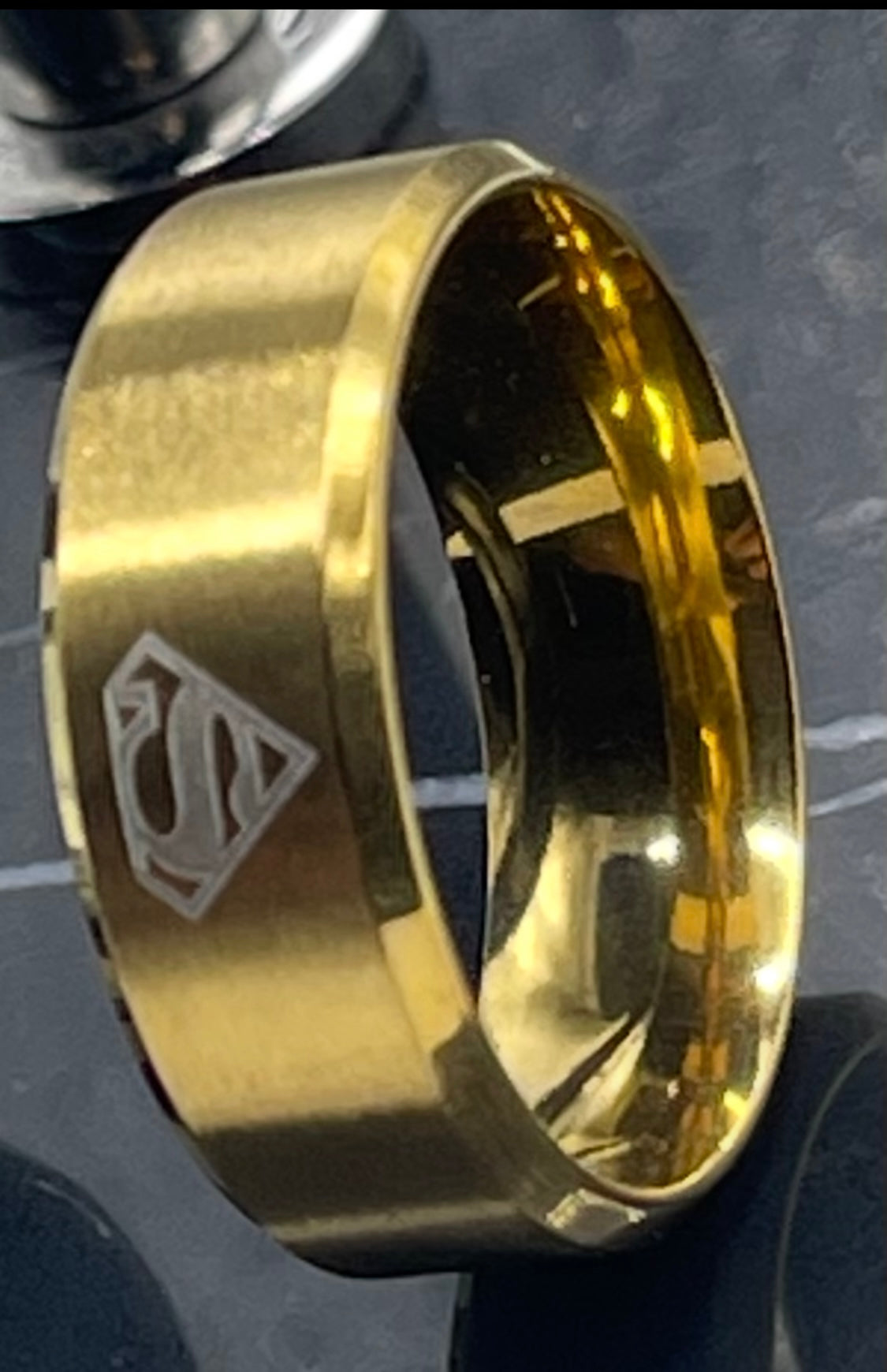 Fashion Stainless Steel Superman Emblem Ring In Gold