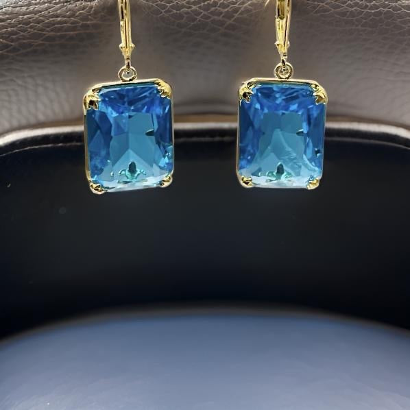 Pure 925 Sterling Silver Gemstone Earrings Jewelry Fine 18K Gold Plated In Blue Topaz