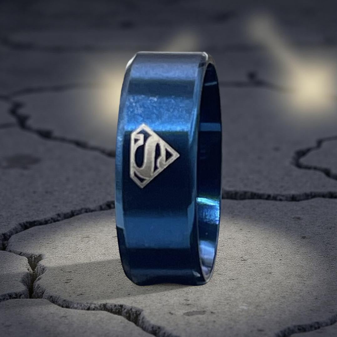 Fashion Stainless Steel Superman Emblem Ring In Blue