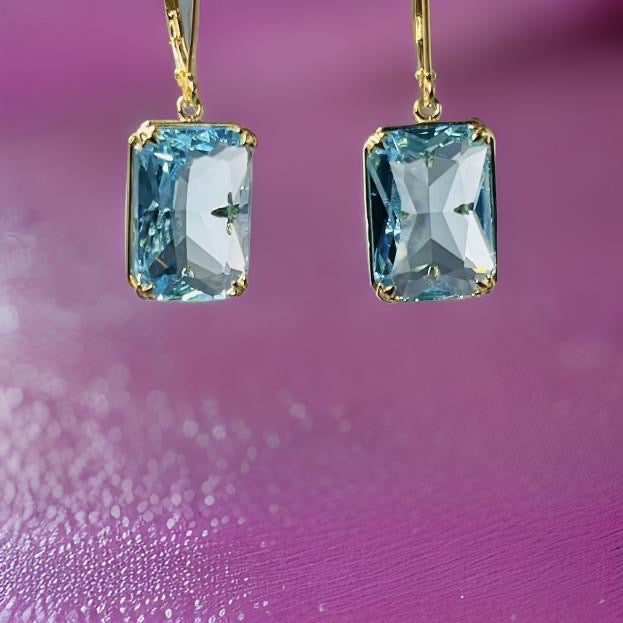 Pure 925 Sterling Silver Gemstone Earrings Jewelry Fine 18K Gold Plated Aquamarine