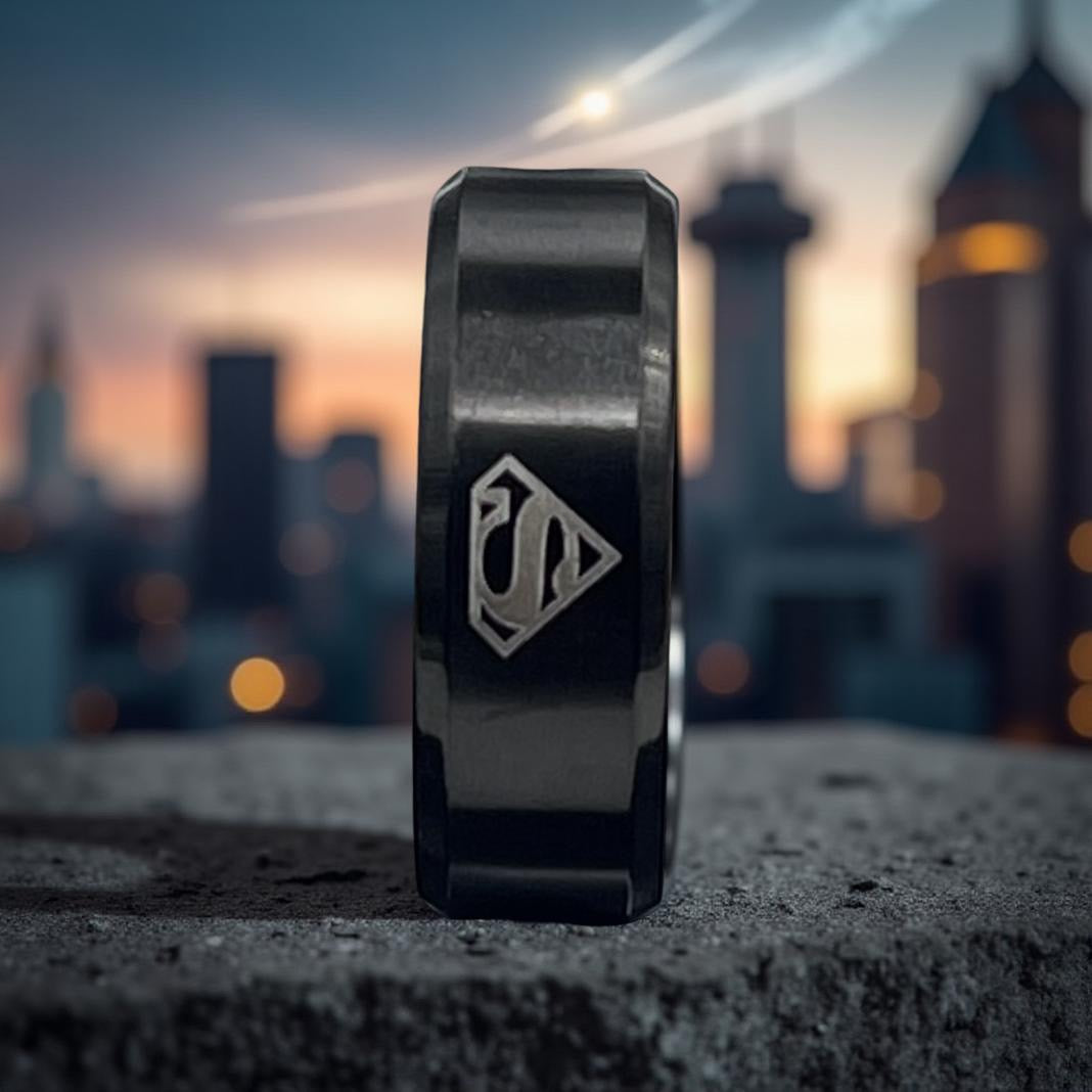 Fashion Stainless Steel Superman Emblem Ring In Black
