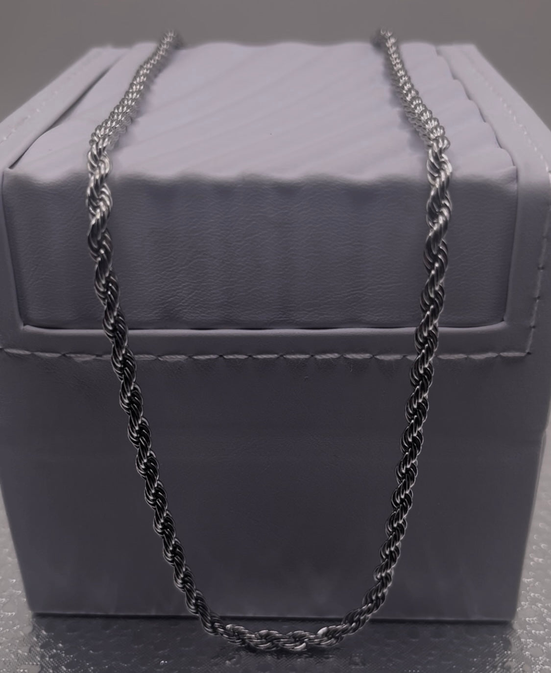 Men Jewelry - Rope Link Chain - Silver Stainless Steel - 4 MM- 55
CM