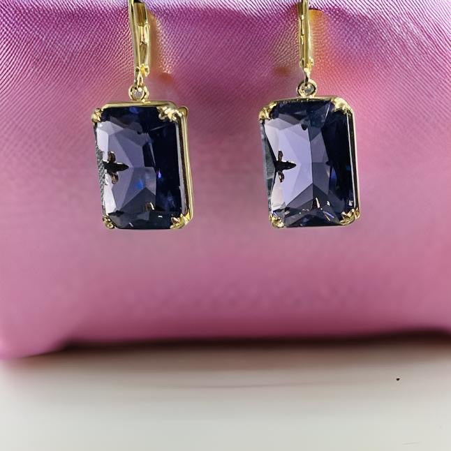 Pure 925 Sterling Silver Gemstone Earrings Jewelry Fine 18K Gold Plated Amethyst