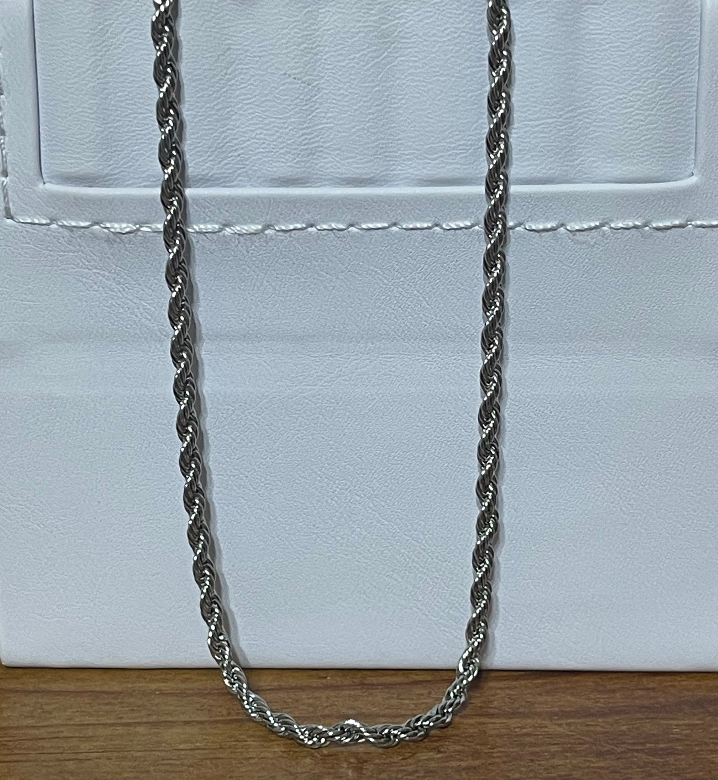 Men Jewelry - Rope Link Chain - Silver Stainless Steel - 3 MM - 50 CM