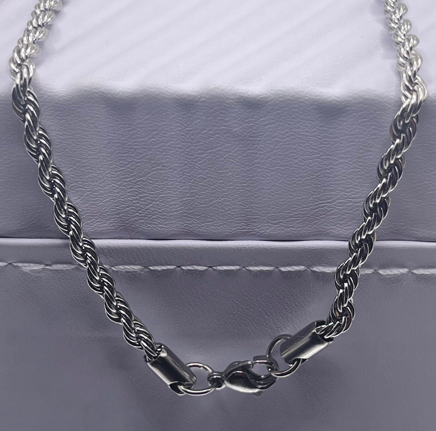 Men Jewelry - Rope Link Chain - Silver Stainless Steel - 4 MM- 45
CM