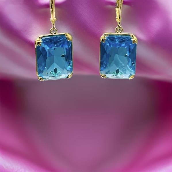 Pure 925 Sterling Silver Gemstone Earrings Jewelry Fine 18K Gold Plated In Blue Topaz
