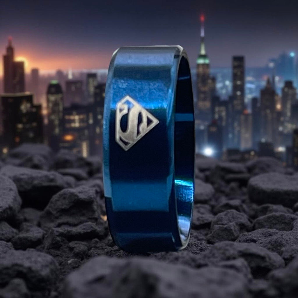 Fashion Stainless Steel Superman Emblem Ring In Blue