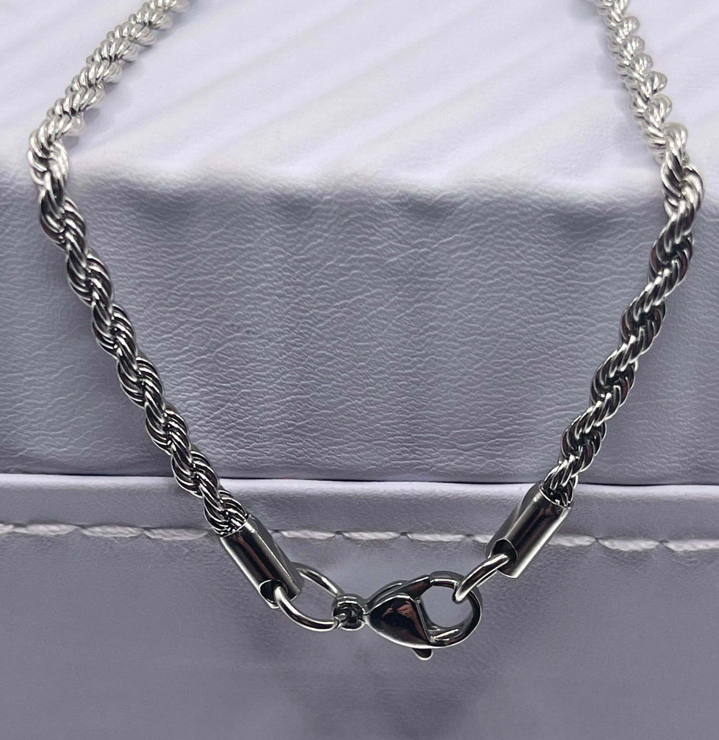 Men Jewelry - Rope Link Chain - Silver Stainless Steel - 3 MM- 55
CM