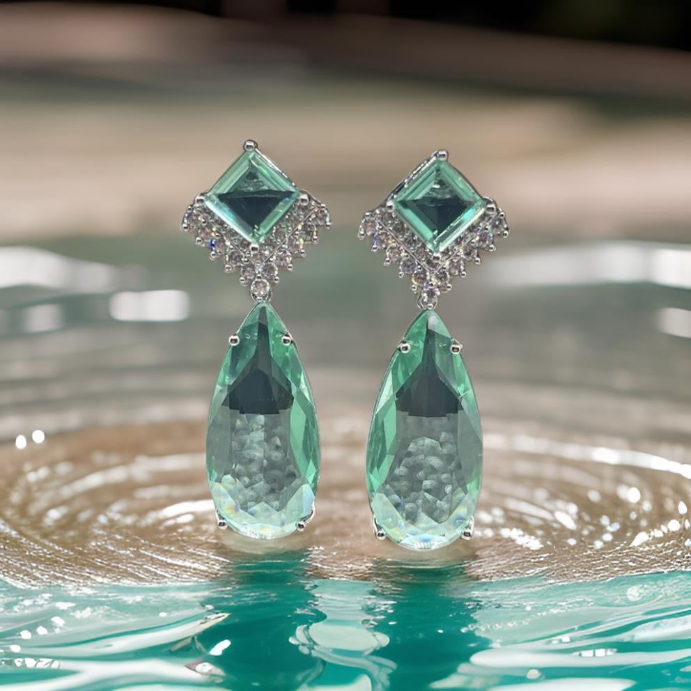Fancy Cubic Zirconia Crystal Big Drop Dangle Earrings In Green