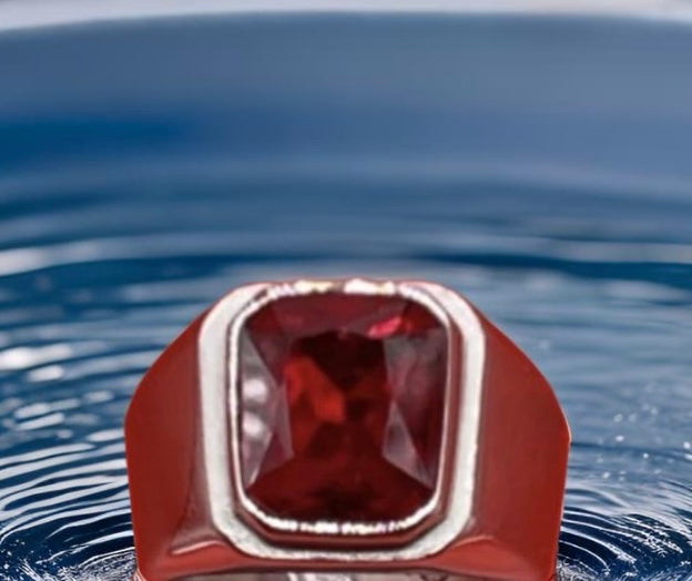 Square Gem Stone Stainless Steel Ring Men Jewelry Silver Red Size 10