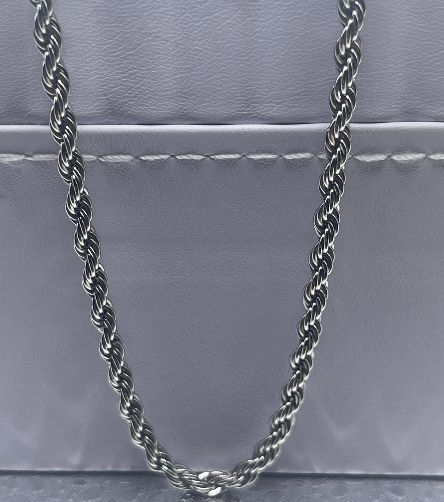 Men Jewelry - Rope Link Chain - Silver Stainless Steel - 4 MM- 45
CM