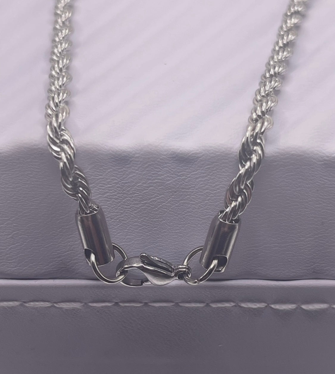 Men Jewelry - Rope Link Chain - Silver Stainless Steel - 4 MM- 50 CM