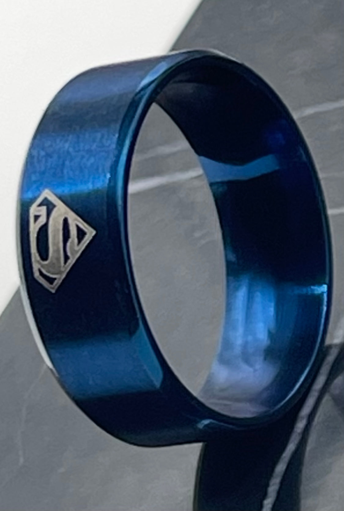 Fashion Stainless Steel Superman Emblem Ring In Blue