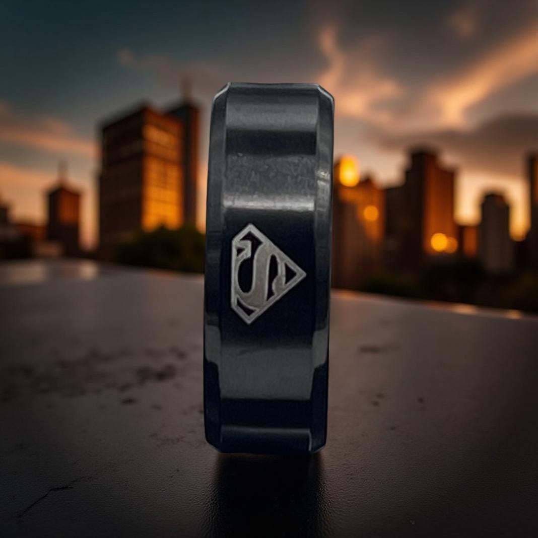 Fashion Stainless Steel Superman Emblem Ring In Black