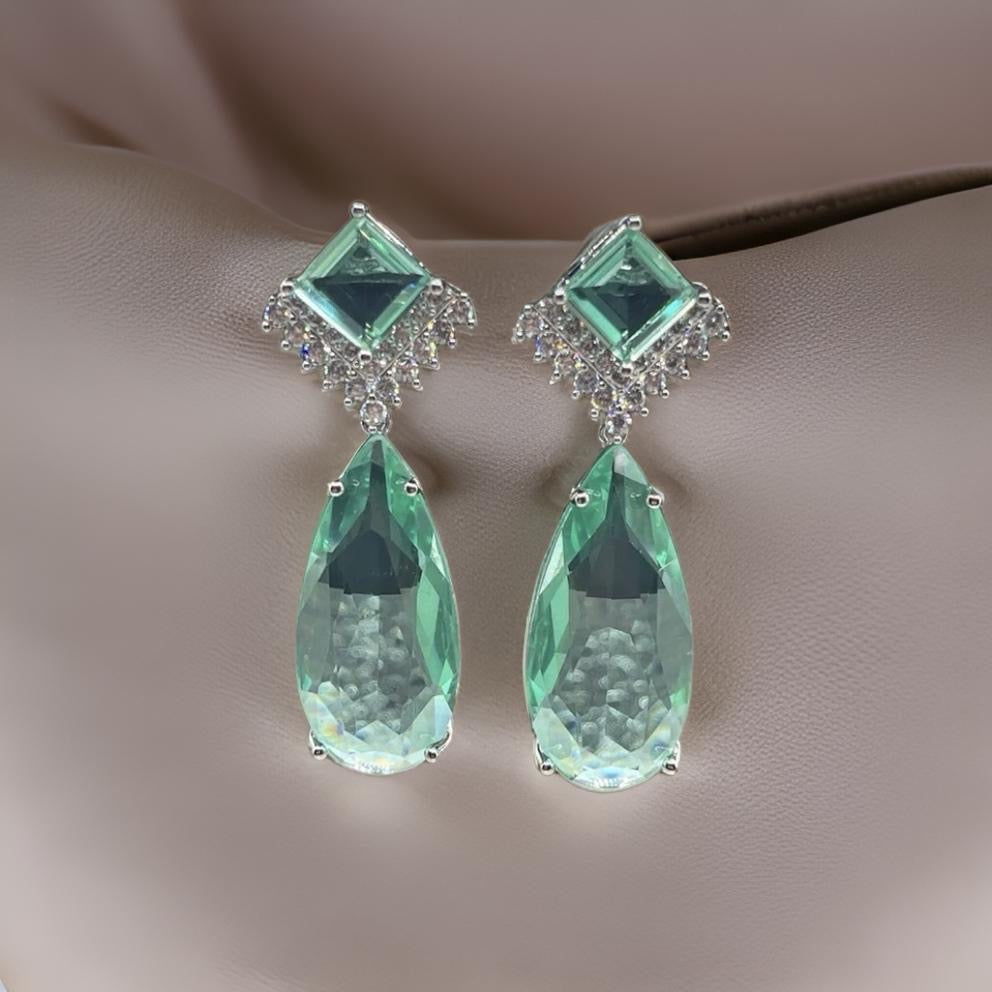 Fancy Cubic Zirconia Crystal Big Drop Dangle Earrings In Green