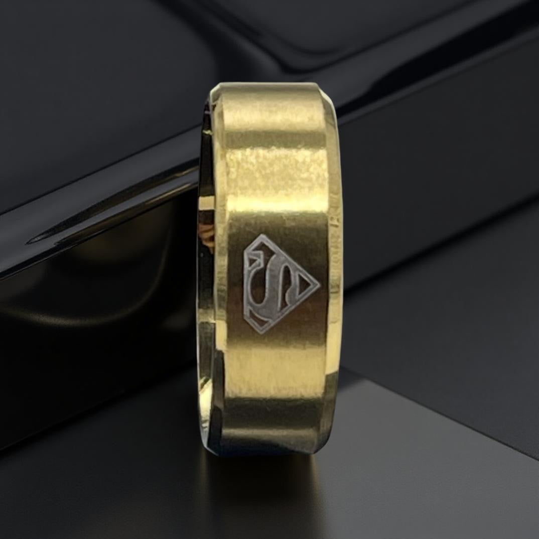 Fashion Stainless Steel Superman Emblem Ring In Gold