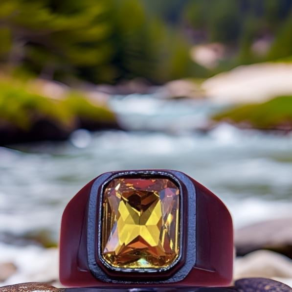Square Gem Stone Stainless Steel Ring Men Jewelry Black Citrine Size 10