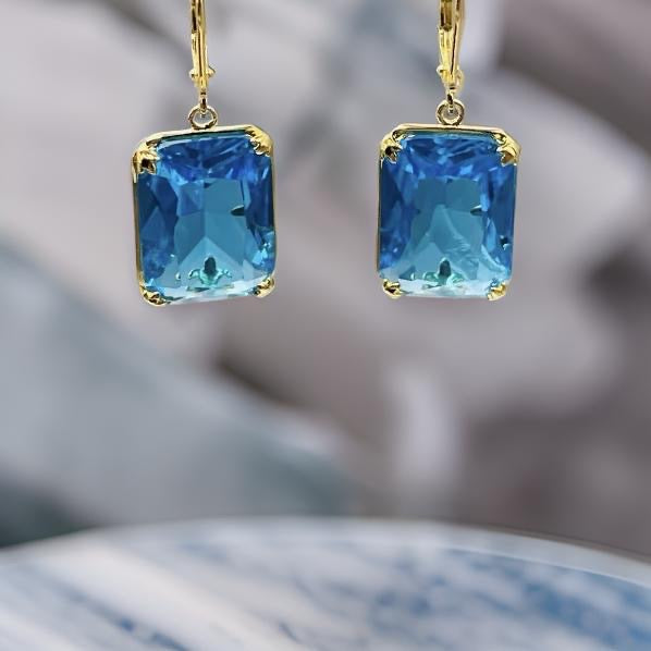 Pure 925 Sterling Silver Gemstone Earrings Jewelry Fine 18K Gold Plated In Blue Topaz