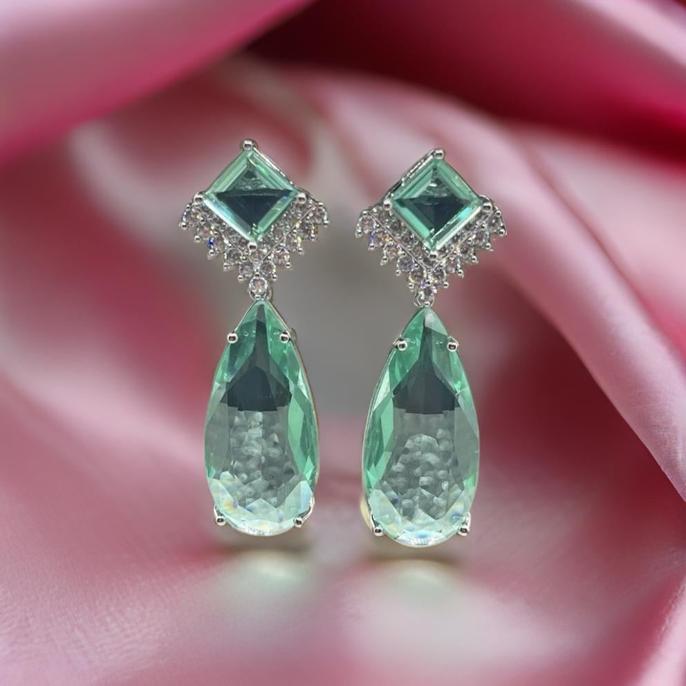 Fancy Cubic Zirconia Crystal Big Drop Dangle Earrings In Green