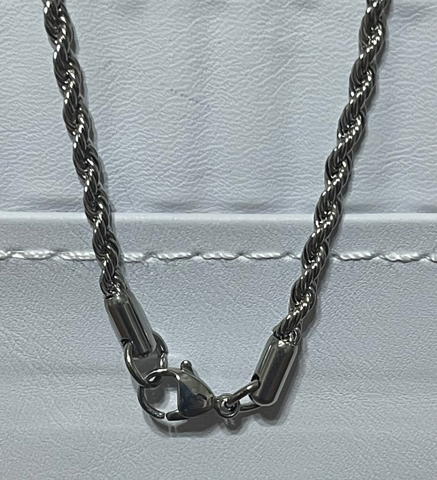 Men Jewelry - Rope Link Chain - Silver Stainless Steel - 3 MM - 50 CM