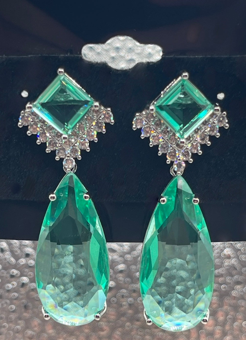 Fancy Cubic Zirconia Crystal Big Drop Dangle Earrings In Green