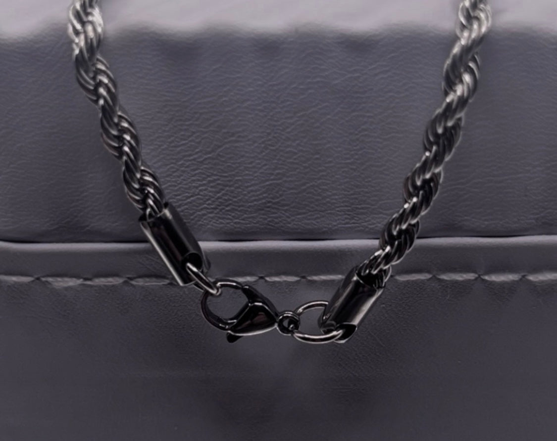 Men Jewelry - Rope Link Chain - Silver Stainless Steel - 4 MM- 55
CM