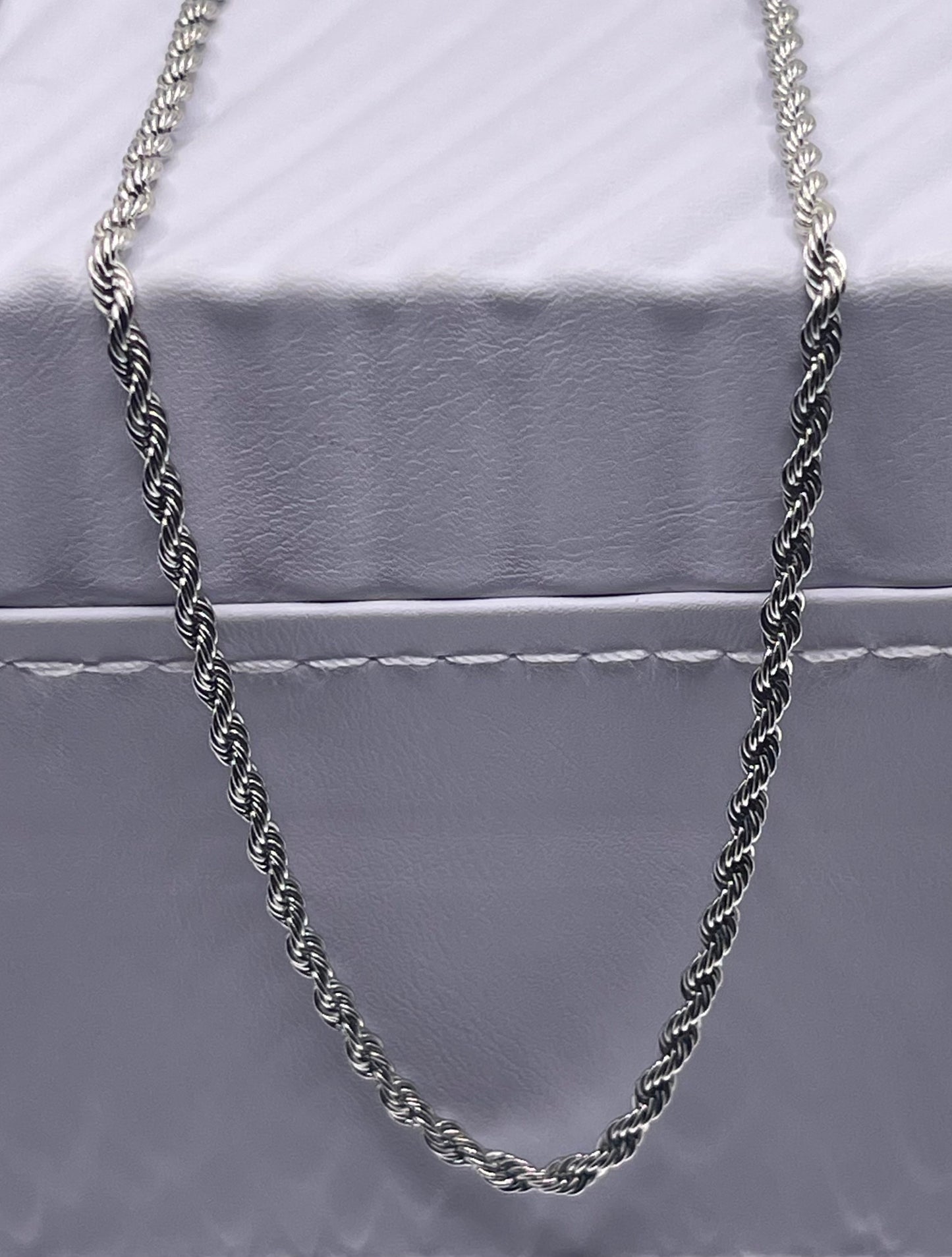Men Jewelry - Rope Link Chain - Silver Stainless Steel - 3 MM- 55
CM