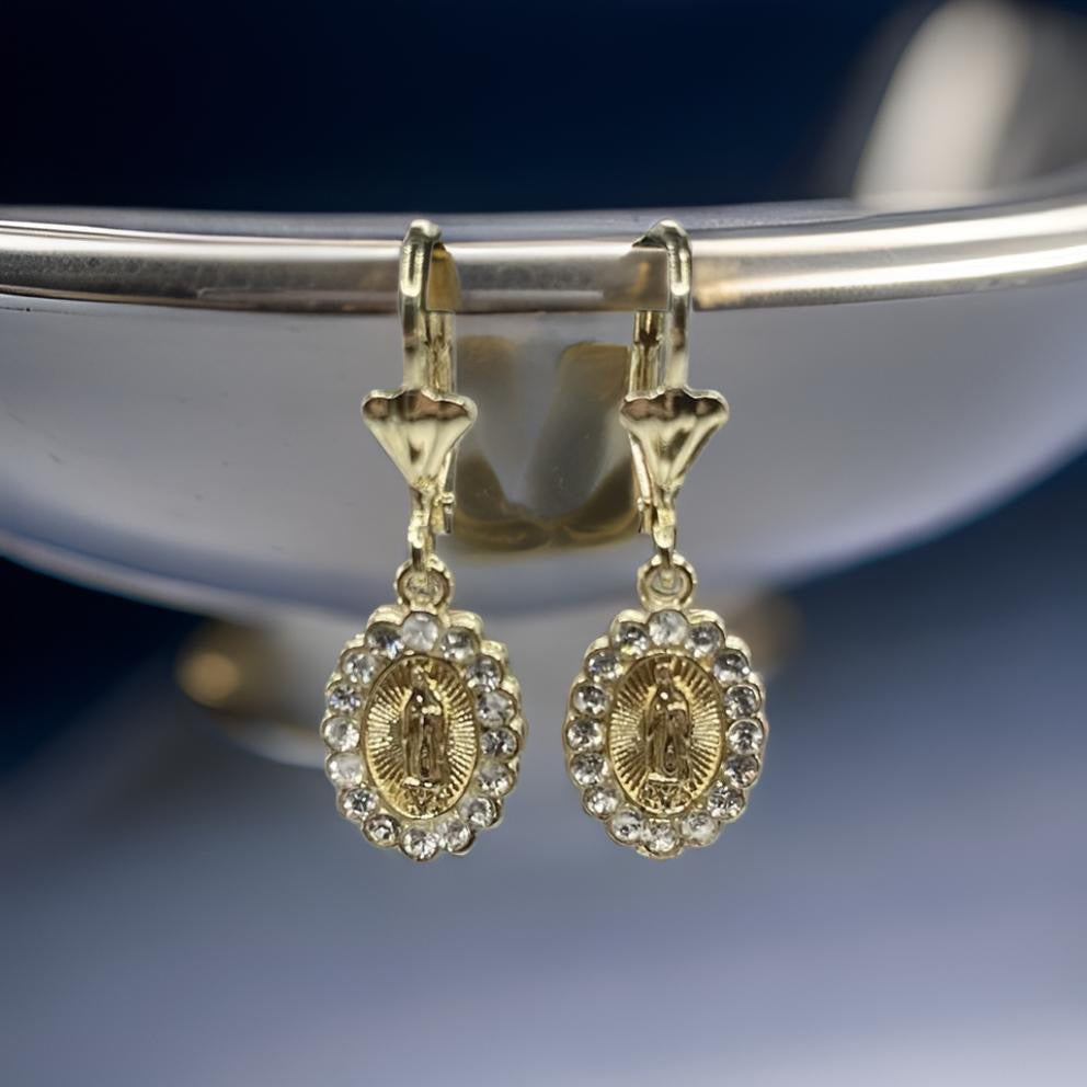 Beautiful Virgin Mary Earrings White Zircon