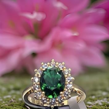 Women Gift 925 Sterling Silver Party High Quality Jewelry Cocktail Luxury Ring 18 K Gold Plated In Emerald Size 7