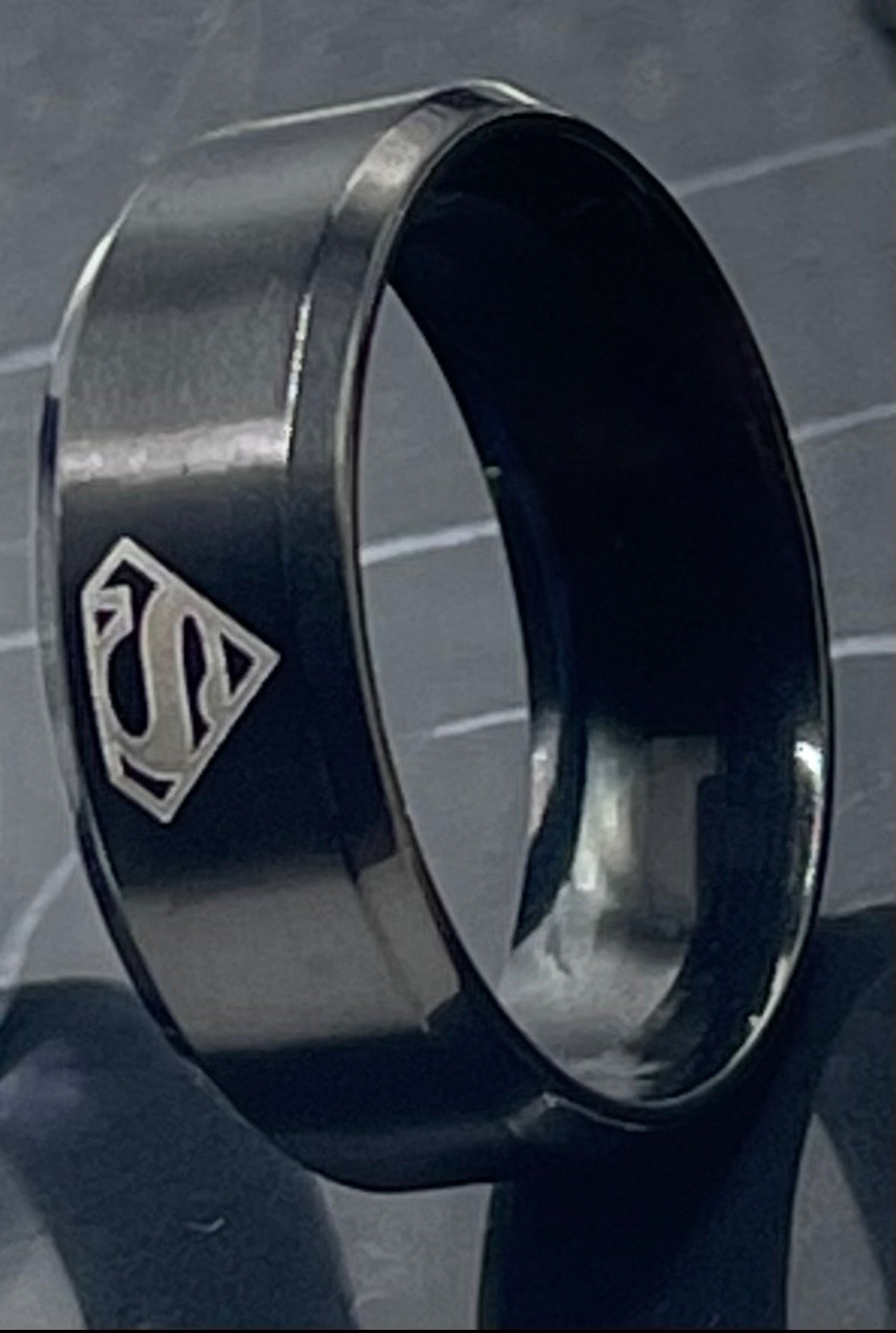 Fashion Stainless Steel Superman Emblem Ring In Black