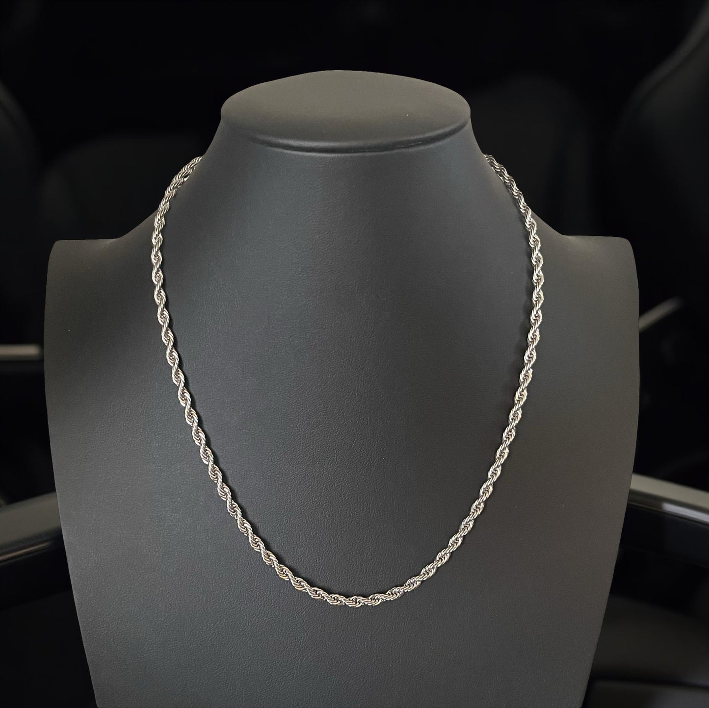 Men Jewelry - Rope Link Chain - Silver Stainless Steel - 4 MM- 50 CM