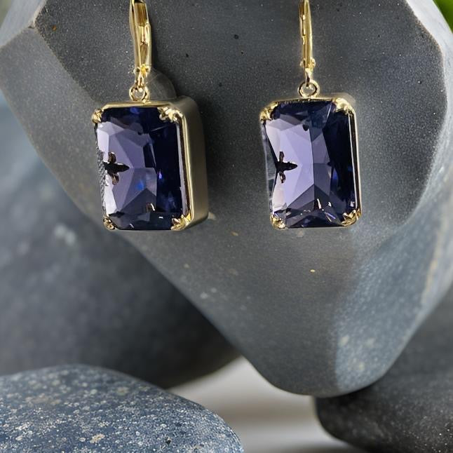 Pure 925 Sterling Silver Gemstone Earrings Jewelry Fine 18K Gold Plated Amethyst
