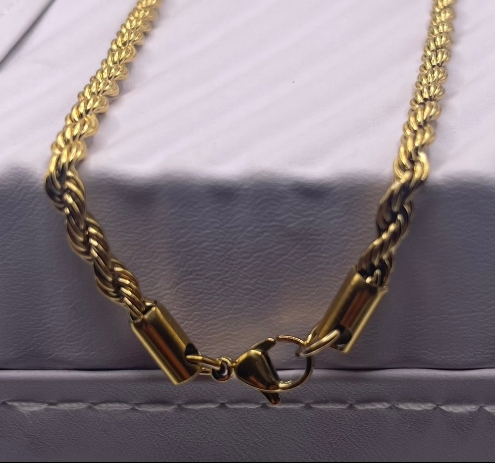 Men Jewelry - Rope Link Chain - Gold Stainless Steel - 4 MM- 45 CM
