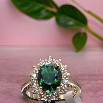 Women Gift 925 Sterling Silver Party High Quality Jewelry Cocktail Luxury Ring 18 K Gold Plated In Emerald Size 7