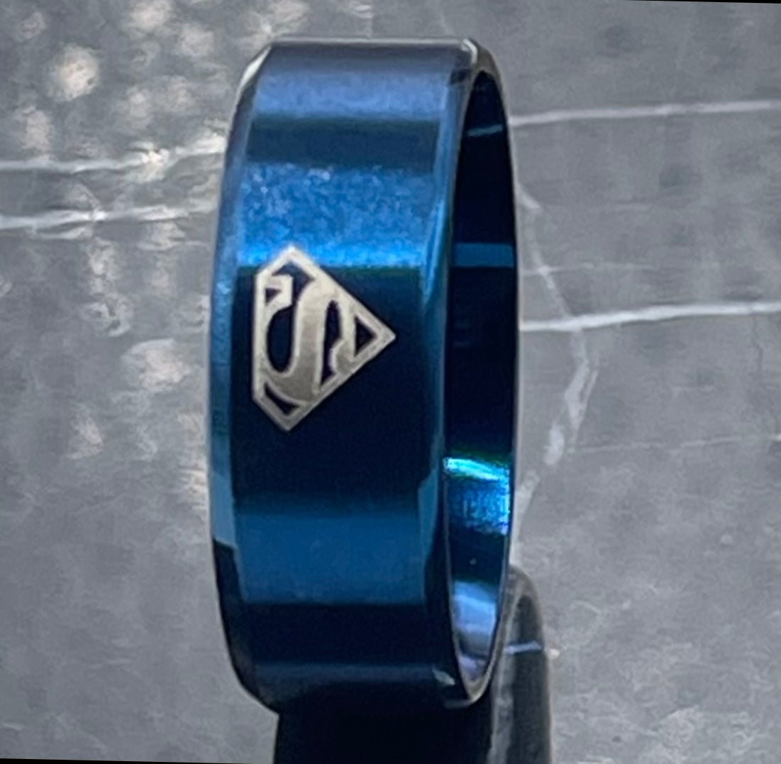 Fashion Stainless Steel Superman Emblem Ring In Blue