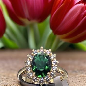 Women Gift 925 Sterling Silver Party High Quality Jewelry Cocktail Luxury Ring 18 K Gold Plated In Emerald Size 7