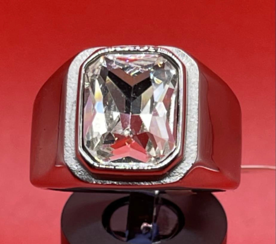 Square Gem Stone Stainless Steel Ring Men Jewelry Silver White Size 10