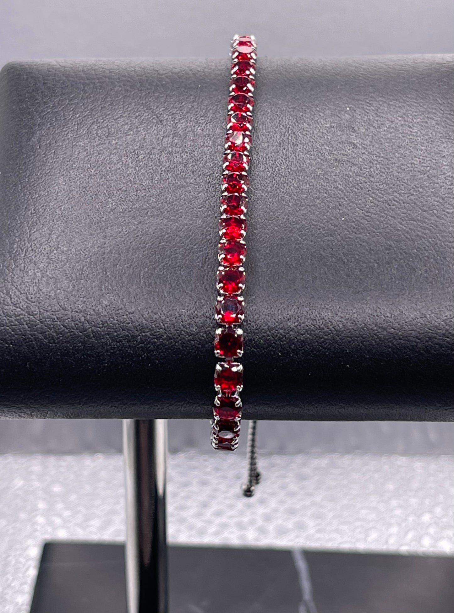 Colorful Bling Diamond Zircon Adjustable Tennis Bracelet Jewelry For Women Red Silver