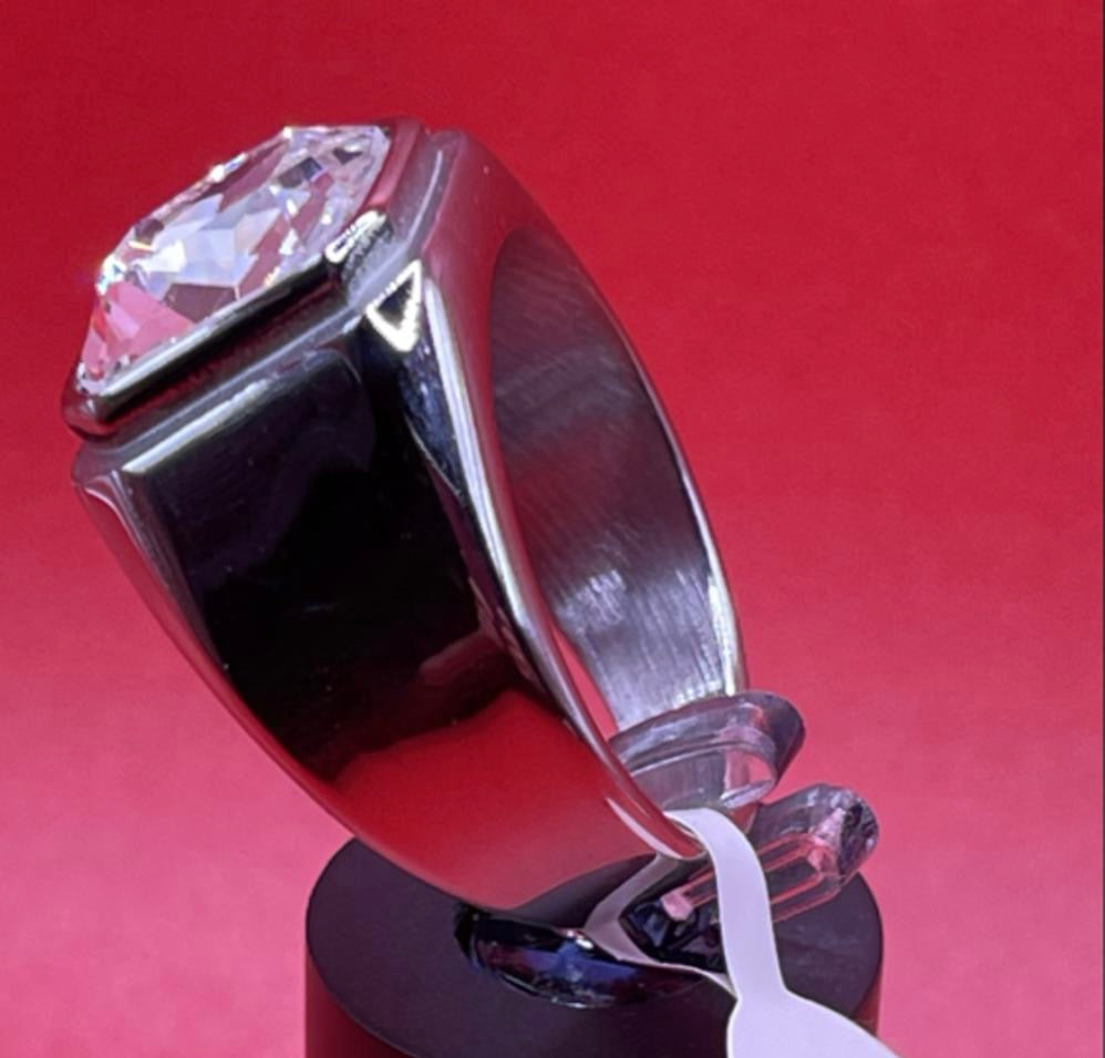 Square Gem Stone Stainless Steel Ring Men Jewelry Silver White Size 10