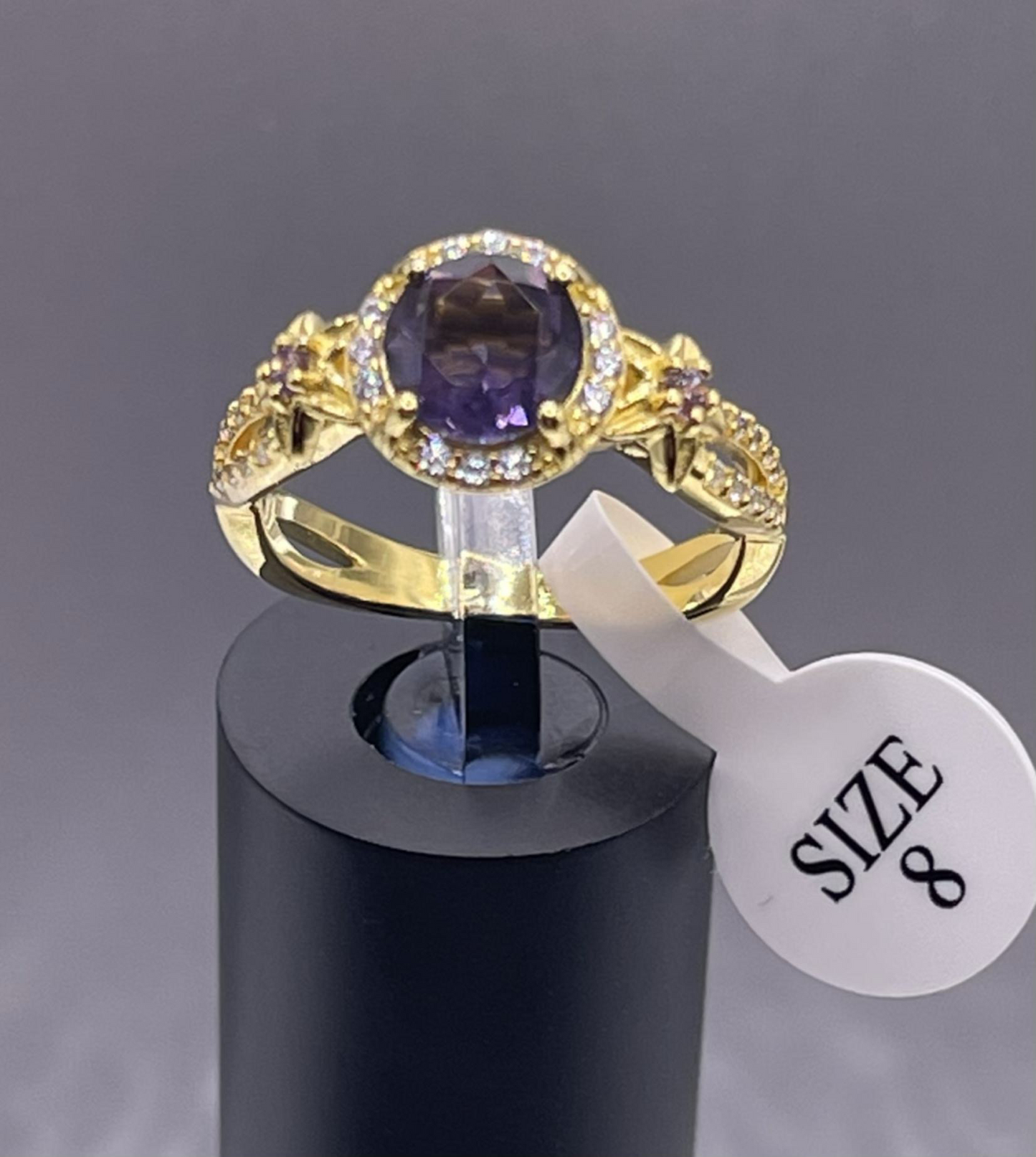 18K Gold 925 Sterling Silver Gemstone Zircon Jewelry In Amethyst Size 8