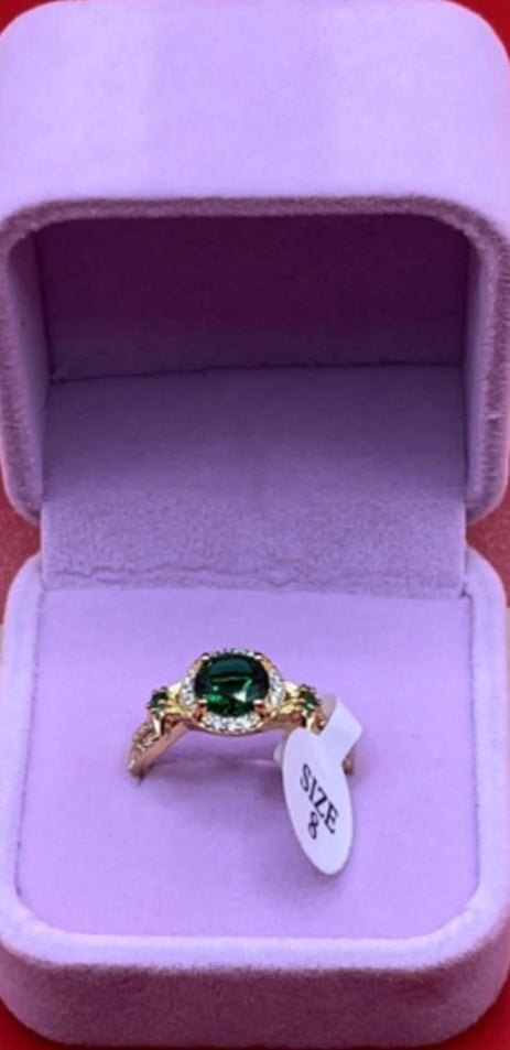 18K Gold 925 Sterling Silver Gemstone Zircon Jewelry In Emerald Size 8