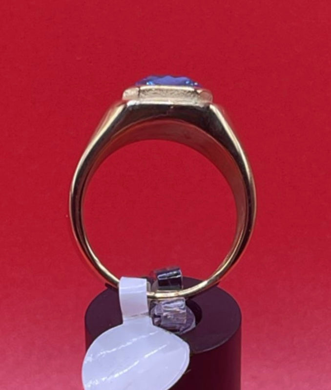 Square Gem Stone Stainless Steel Ring Men Jewelry Gold With Light Blue Size 10