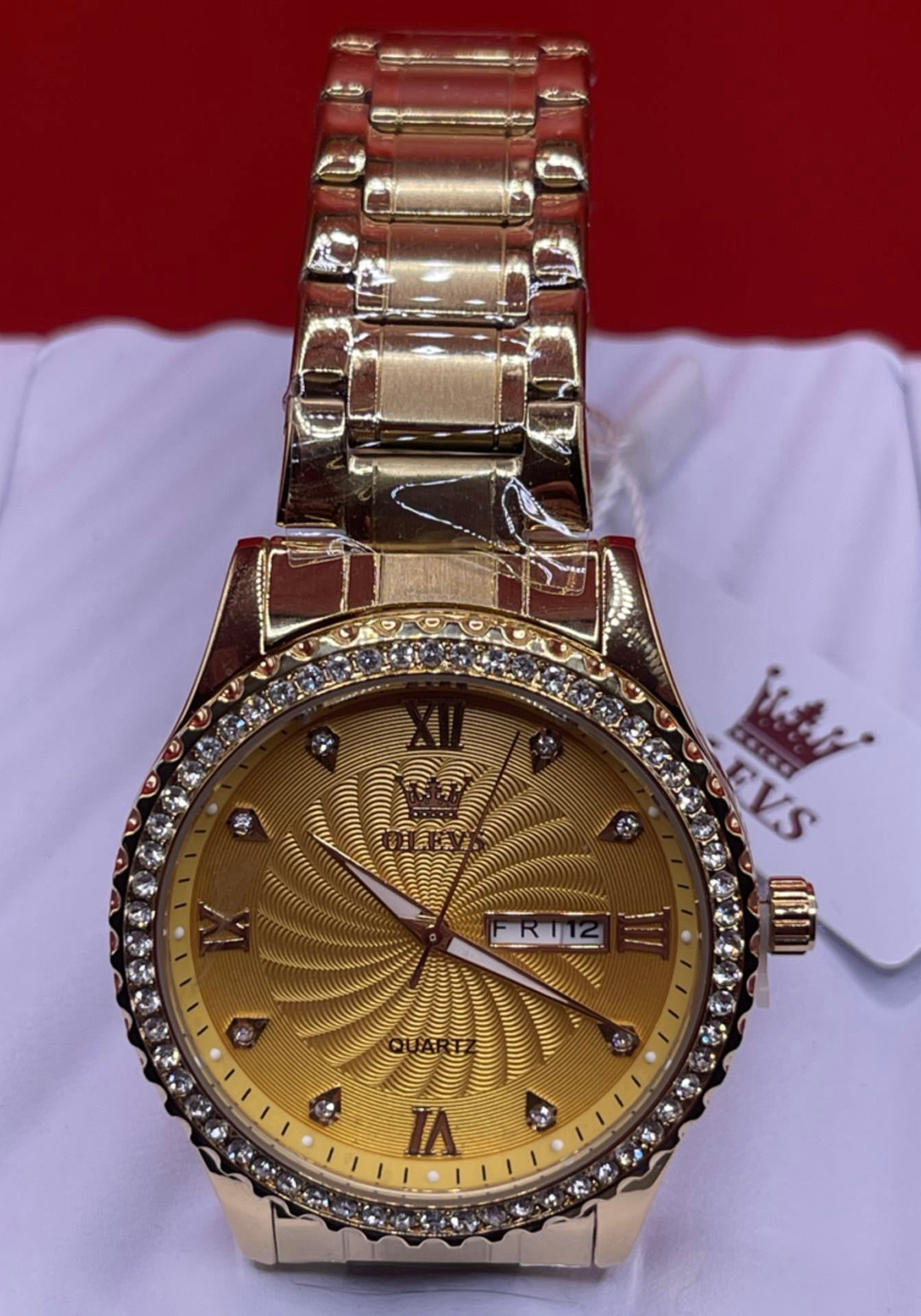 Stainless Steel Water Proof Quartz Watch For Men In Gold