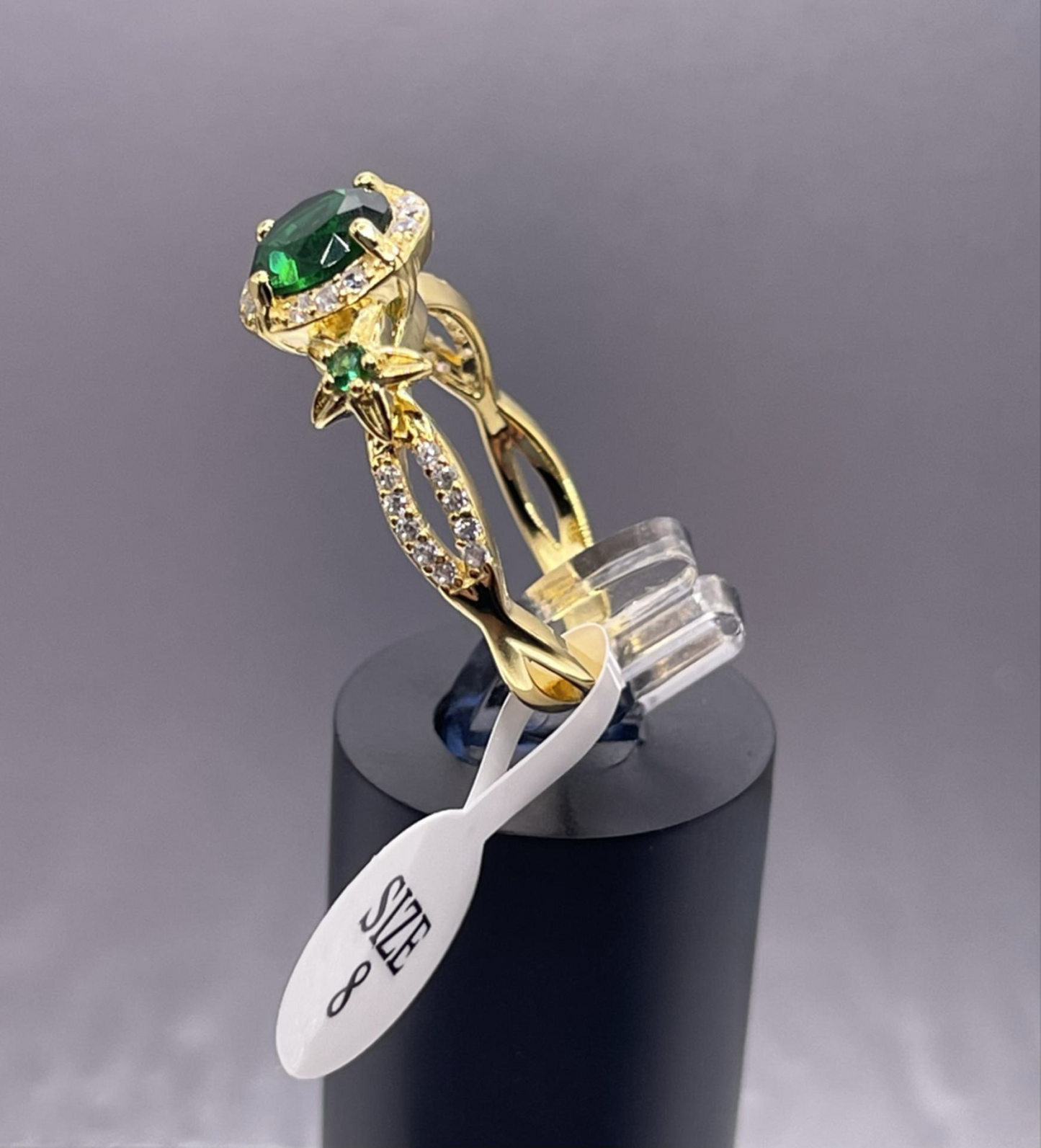 18K Gold 925 Sterling Silver Gemstone Zircon Jewelry In Emerald Size 8