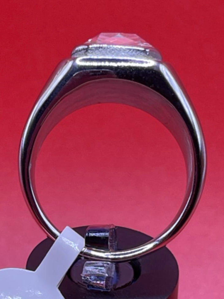 Square Gem Stone Stainless Steel Ring Men Jewelry Silver White Size 10