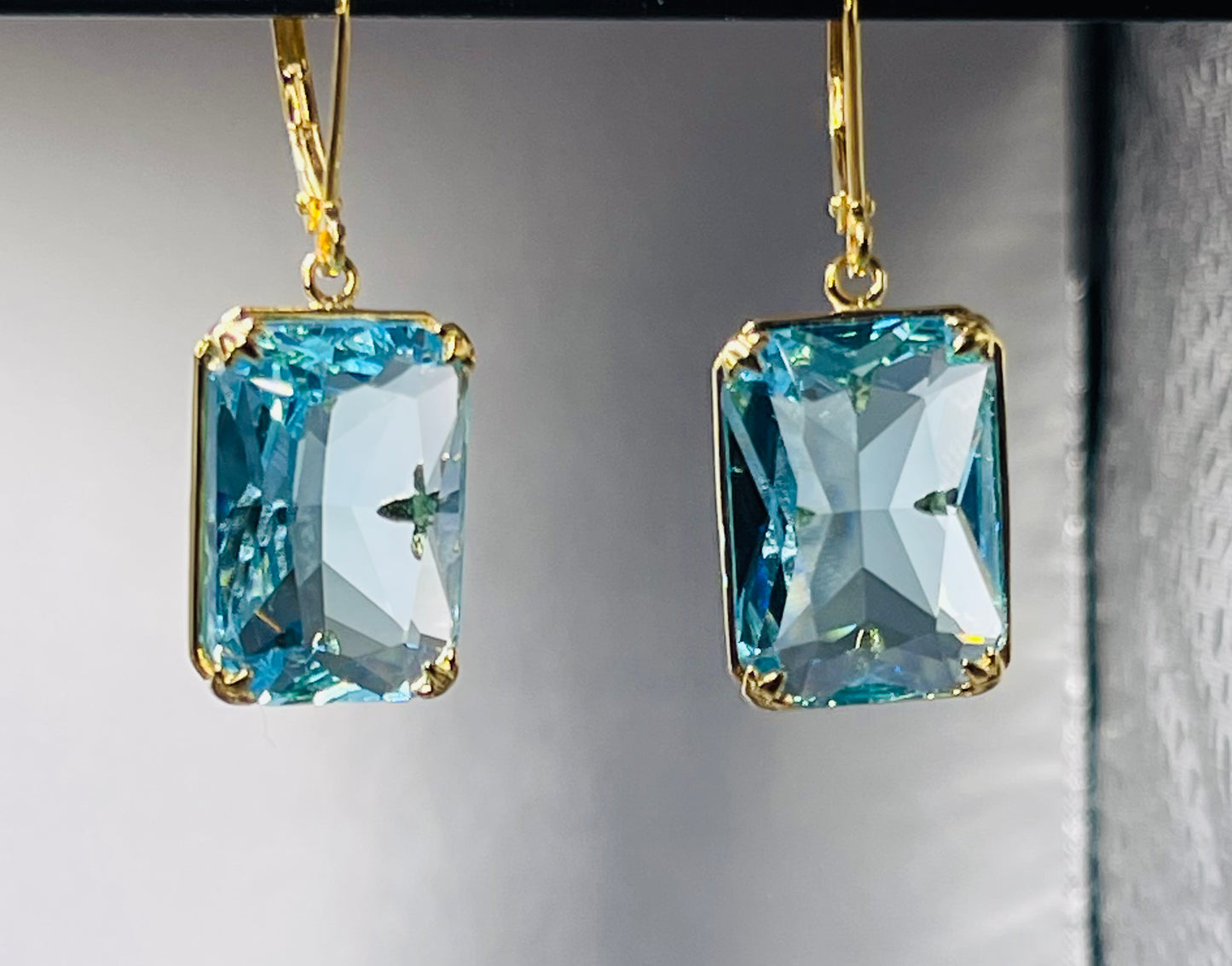 Pure 925 Sterling Silver Gemstone Earrings Jewelry Fine 18K Gold Plated Aquamarine