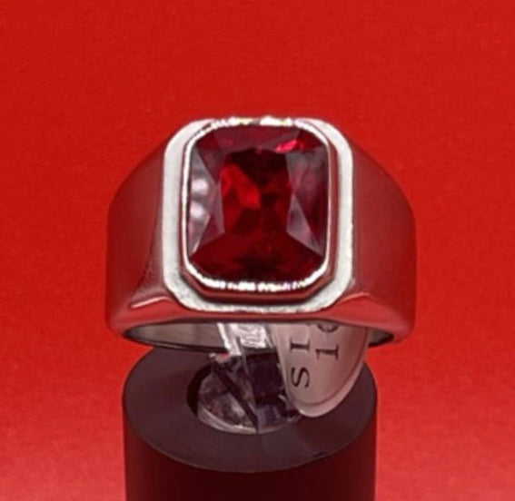 Square Gem Stone Stainless Steel Ring Men Jewelry Silver Red Size 10