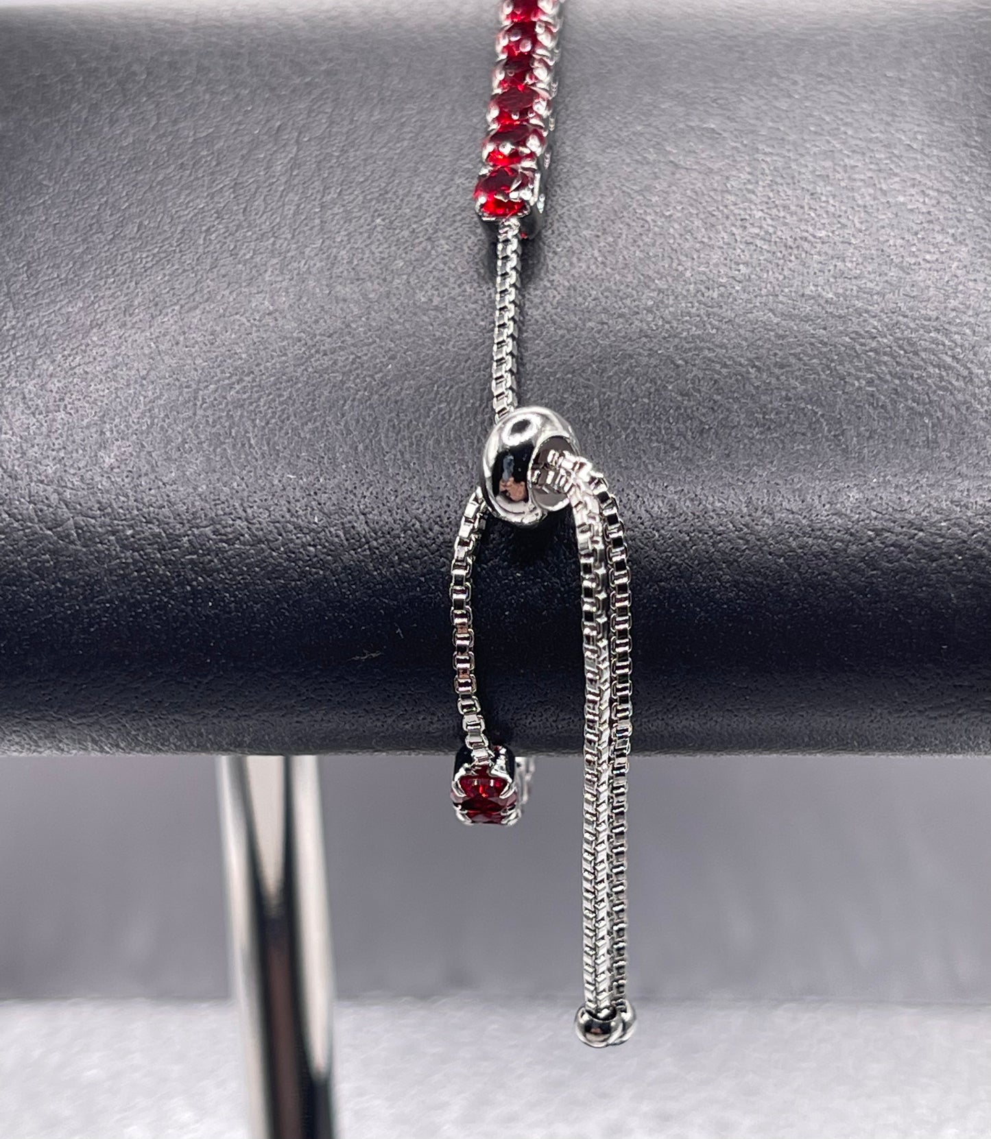 Colorful Bling Diamond Zircon Adjustable Tennis Bracelet Jewelry For Women Red Silver
